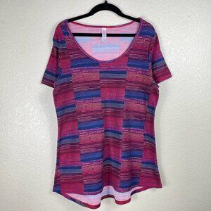 Lularoe Classic T Womens Shirt Stripe Block Abstract High Low Red Blue S